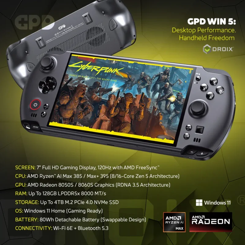GPD WIN 5 win5 Gaming Handheld PC Al Max+ 395 Al Max 385 32GB 64GB 128GB LPDDR5X 1TB 2TB 4TB NVMe SSD - Image 2