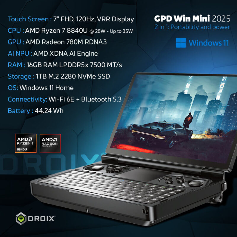 GPD Windows Handheld Gaming PCs & Consoles GPD Win Mini (2025) Handheld Mini Gaming Laptop AMD Ryzen™ AI 9 HX 370 Ryzen™ 7  8840U 16GB+512GB 16GB+1TB 16GB+2TB 16GB+4TB 32GB+512GB 32GB+1TB 32GB+2TB 32GB+4TB 64GB+2TB 64GB+4TB 64GB+1TB - Image 3