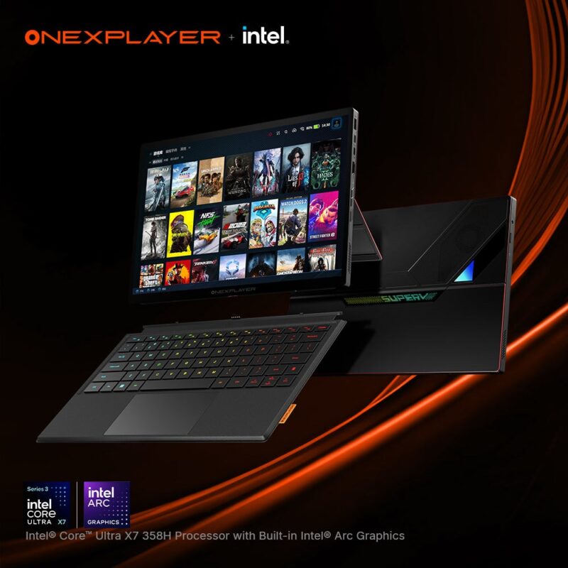 Onexplayer Super V Gaming Al Laptop Gaming Tablet 2-in-1 48GB 1TB intel Ultra 7 358H Arc B390 OLED Gaming Handheld Console Al Mobile Workstation laptop handled